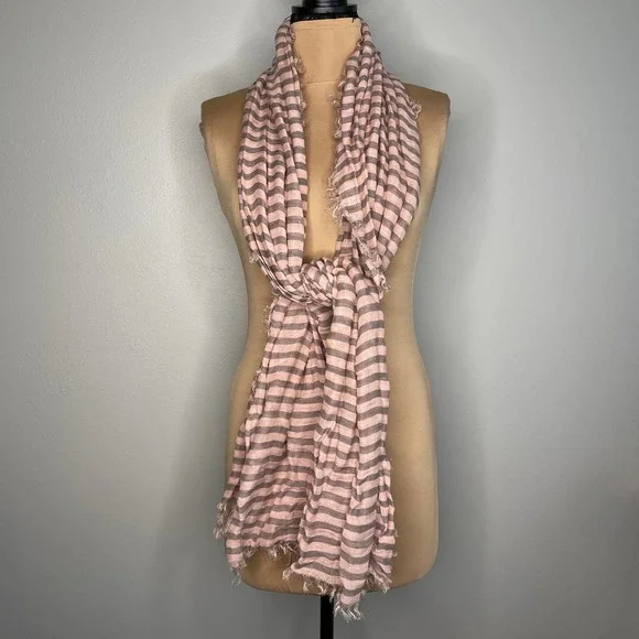 Blush Oversized Scarf Wrap Shawl Coverup Striped Stripes Pattern Distressed Fray - Picture 2 of 8